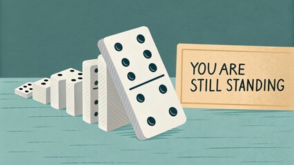 Upright Domino Among Fallen in Flat Design Concept