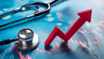 stethoscope and red finance crisis chart corrupt and money laundry on healthcare medical sector generative ai technology