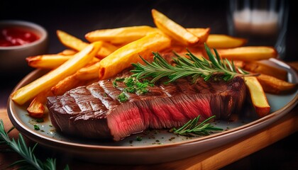 succulent fillet steak and fries generative ai