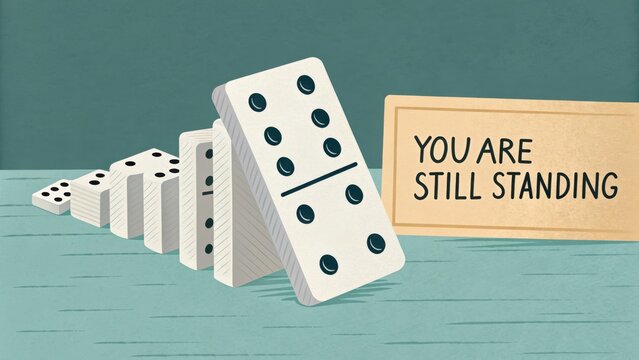 Upright Domino Among Fallen in Flat Design Concept