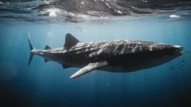 Whale shark swimming in blue ocean