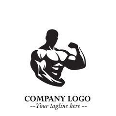 Man With Muscle Logo Symbol in Black on White Background for Strong Bold Fitness Branding Design Art