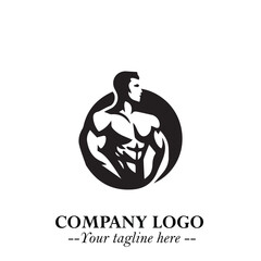 Man With Muscle Logo Symbol in Black on White Background for Strong Bold Fitness Branding Design Art