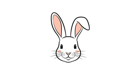 A cute and simple cartoon illustration of a white rabbit's head with pink ears and a sweet expression on a white background.