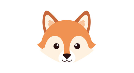 Naklejka premium Simple and adorable flat illustration of a cute cartoon fox face with a friendly expression, isolated on a white background.