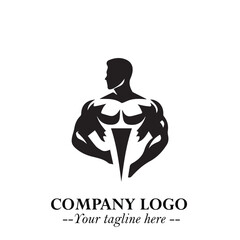 Man With Muscle Logo Symbol in Black on White Background for Strong Bold Fitness Branding Design Art