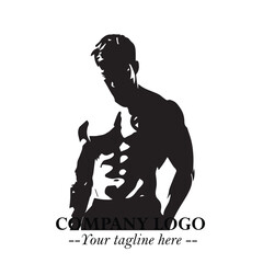 Man With Muscle Logo Symbol in Black on White Background for Strong Bold Fitness Branding Design Art