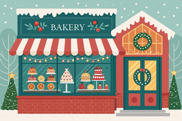 Christmas Bakery Storefront Gingerbread High-Quality Stock Image Ideal for Marketing