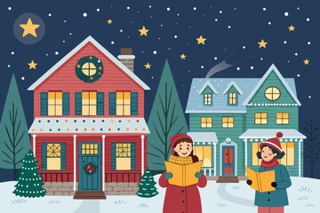 Christmas Carolers Singing Front Hou Professional Photo Perfect for Editorial Content