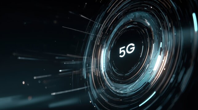 Abstract image showing rings of light expanding with 5G connectivity