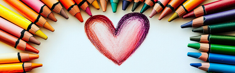 AI Generated - Heart made out of colored pencils arranged in a circle on a white surface. Commercial illustration artwork. Illustration. High-resolution. High-res. Premium quality. Premium. -
