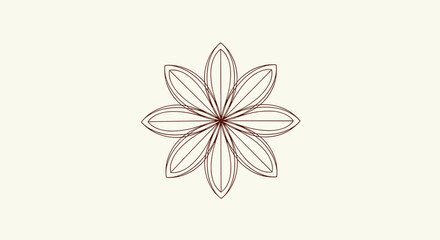 A minimalist and geometric flower or star anise icon created with clean brown lines, isolated on a light cream background.