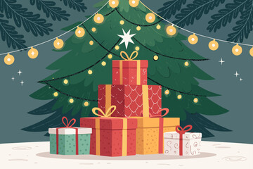 Christmas Presents Stacked Under Tree Glo Professional Photo Ideal for Marketing