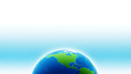 Bright 3D Earth globe illustration with North and South America, featuring abundant blue and white copy space for worldwide communication concepts.