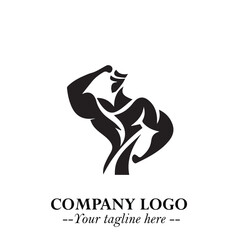 Man With Muscle Logo Symbol in Black on White Background for Strong Bold Fitness Branding Design Art