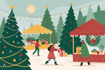 Christmas Tree Market People Buying Trees Professional Photo Perfect for Editorial Content