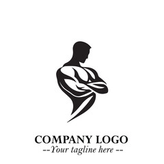 Man With Muscle Logo Symbol in Black on White Background for Strong Bold Fitness Branding Design Art