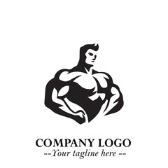 Man With Muscle Logo Symbol in Black on White Background for Strong Bold Fitness Branding Design Art
