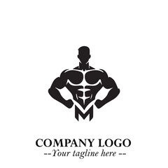 Man With Muscle Logo Symbol in Black on White Background for Strong Bold Fitness Branding Design Art