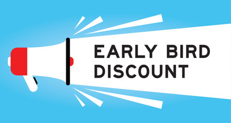 Color megaphone icon with word early bird discount in white banner on blue background