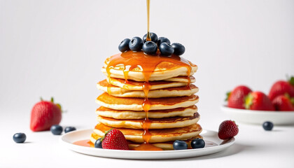 Pancake Stack with Syrup and Fresh Berries