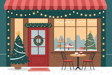Crisp Cozy Cafe Decorated For Christmas Window Creative Visual