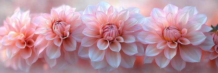 Cluster of soft pink dahlias blooms in delicate formation Generative AI