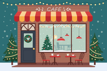 Featuring Cozy Cafe Decorated For Christmas Window Stunning Creative Visual