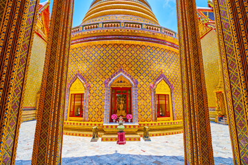 Phra Prang pagoda with golden ornaments, Wat Ratchabophit temple in Bangkok, Thailand