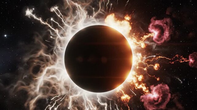 Abstract solar eclipse with dynamic energy and cosmic light