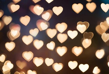 Abstract background of blurred heart shaped lights floating in a dark space for valentines day