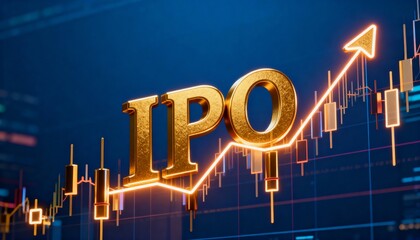 Gold IPO Letters Standing on Digital Candlestick Trading Chart