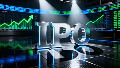 Silver IPO Text on Digital Stock Trading Floor with Financial Charts