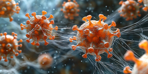 Microscopic view of viral particles in motion Generative AI