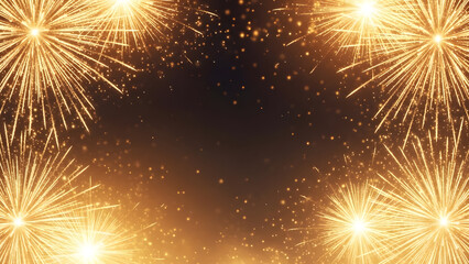 Naklejka premium Golden fireworks display frame with dark center for text or graphic overlay