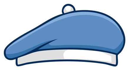 Classic blue beret hat vector illustration with simple design and white accent details for fashion