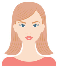 Illustrated Woman Portrait with Straight Hair and Coral Top Flat Style