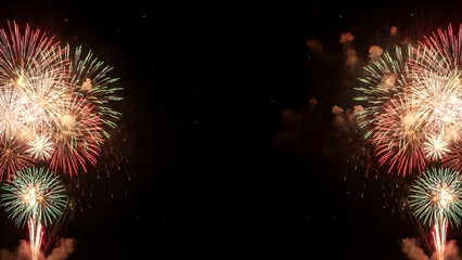 Vibrant fireworks display illuminating the night sky with bursts of color and light