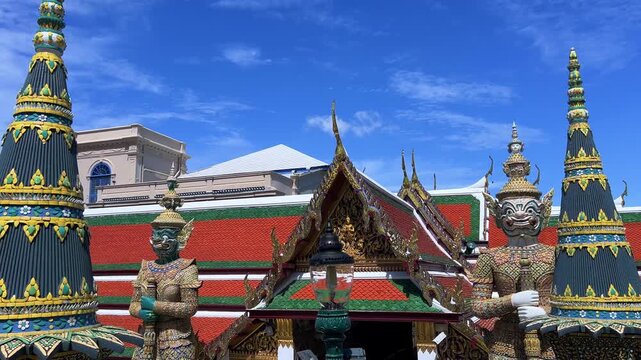 BANGKOK, August 20, 2022: Wat Phra Kao. The Temple of the Emerald Buddha. The most sacred Buddhist temple in Thailand. The temple is home to the Royal Library and the Chakri Dynasty Mausoleum.4К