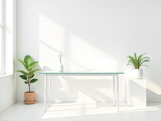 Modern interior home design of a living room with indoor plants, wood floor, and large window light