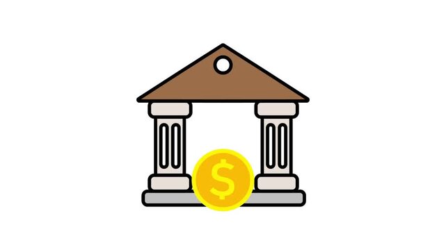 Bank icon animation. animation icon related to investment. Alpha channel, transparent background, white background.