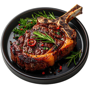 Succulent ojo de bife a thick-cut argentinian ribeye showcasing its marbling and grill marks isolated on white background for food photography