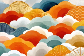 Vibrant abstract collage of colorful circle shapes with subtle patterns on textured background