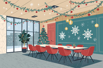 Dynamic Office Meeting Room Decorated For Christma Creative Visual