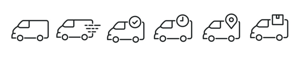 Cargo Van thin line icon set. Web minimal editable stroke icons