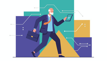 Active senior executive using modern technology moving fast in the business world