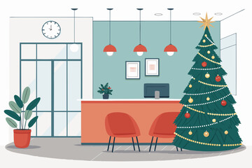Office Reception With Christmas Tree And Professional Photo Ideal for Marketing