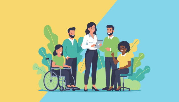 Inclusive team collaborating on a project Diversity accessibility and professional growth in business