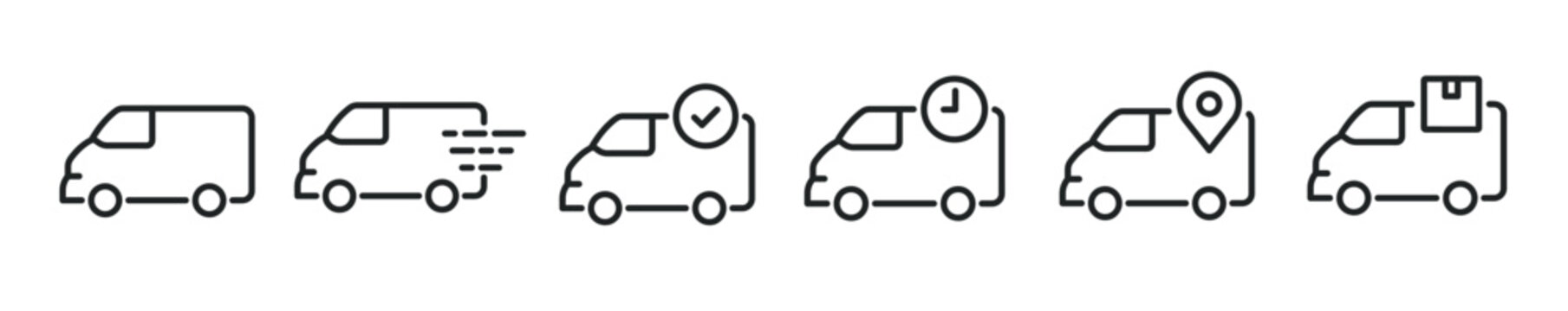 Cargo Van thin line icon set. Web minimal editable stroke icons