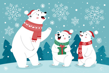 Elegant Polar Bears Celebrating Christmas Snowfla Professional Photo
